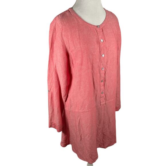 J. Jill Coral Button Shirt Dress Linen Blend Summer Beachy Relaxed Tunic Size L - Picture 1 of 8